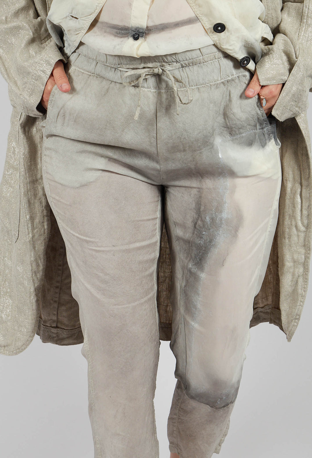 Slim Fit Drawstring Trousers in Moon Pigment