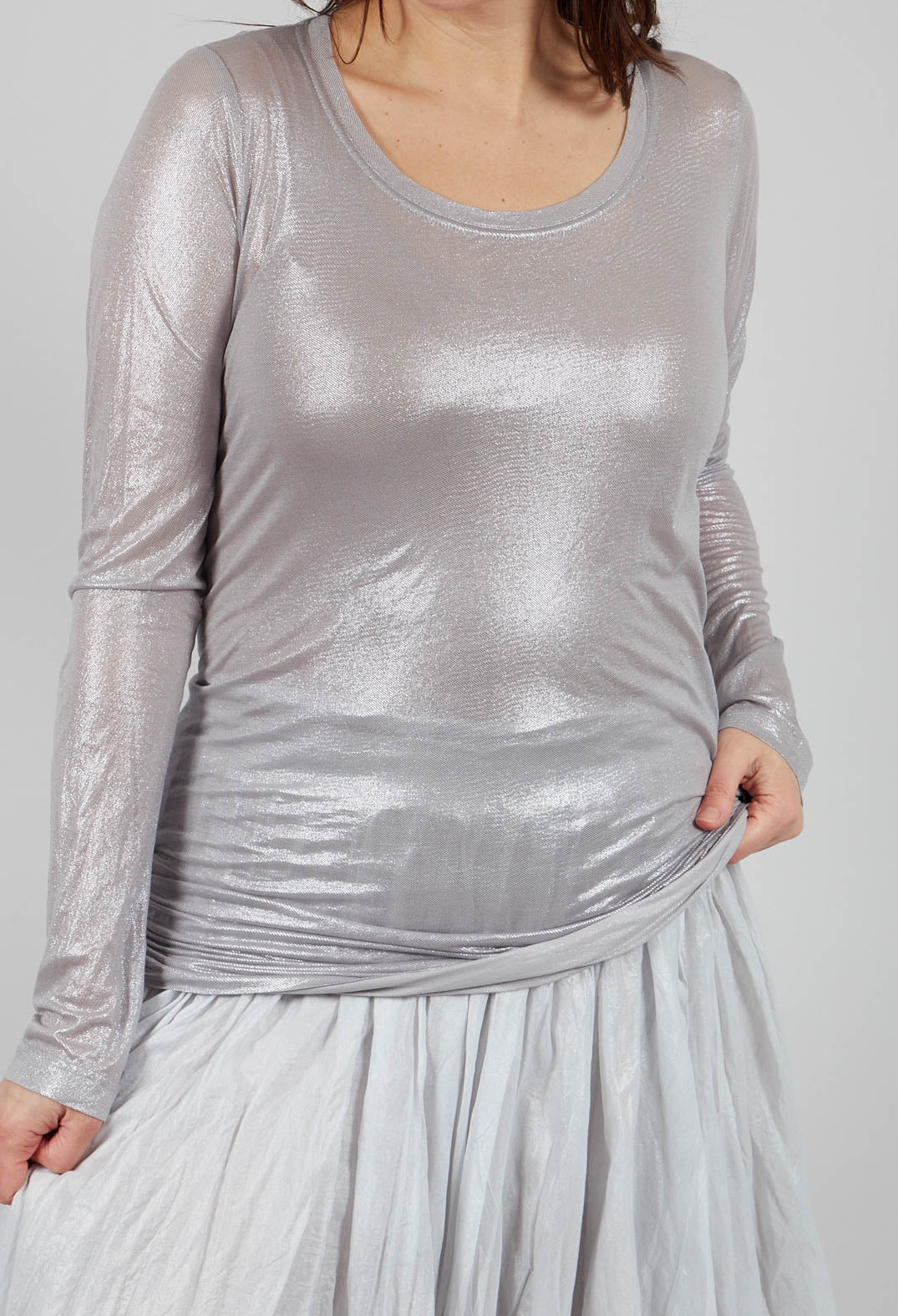 Long Sleeve Metallic T-Shirt in Moon Sparkle