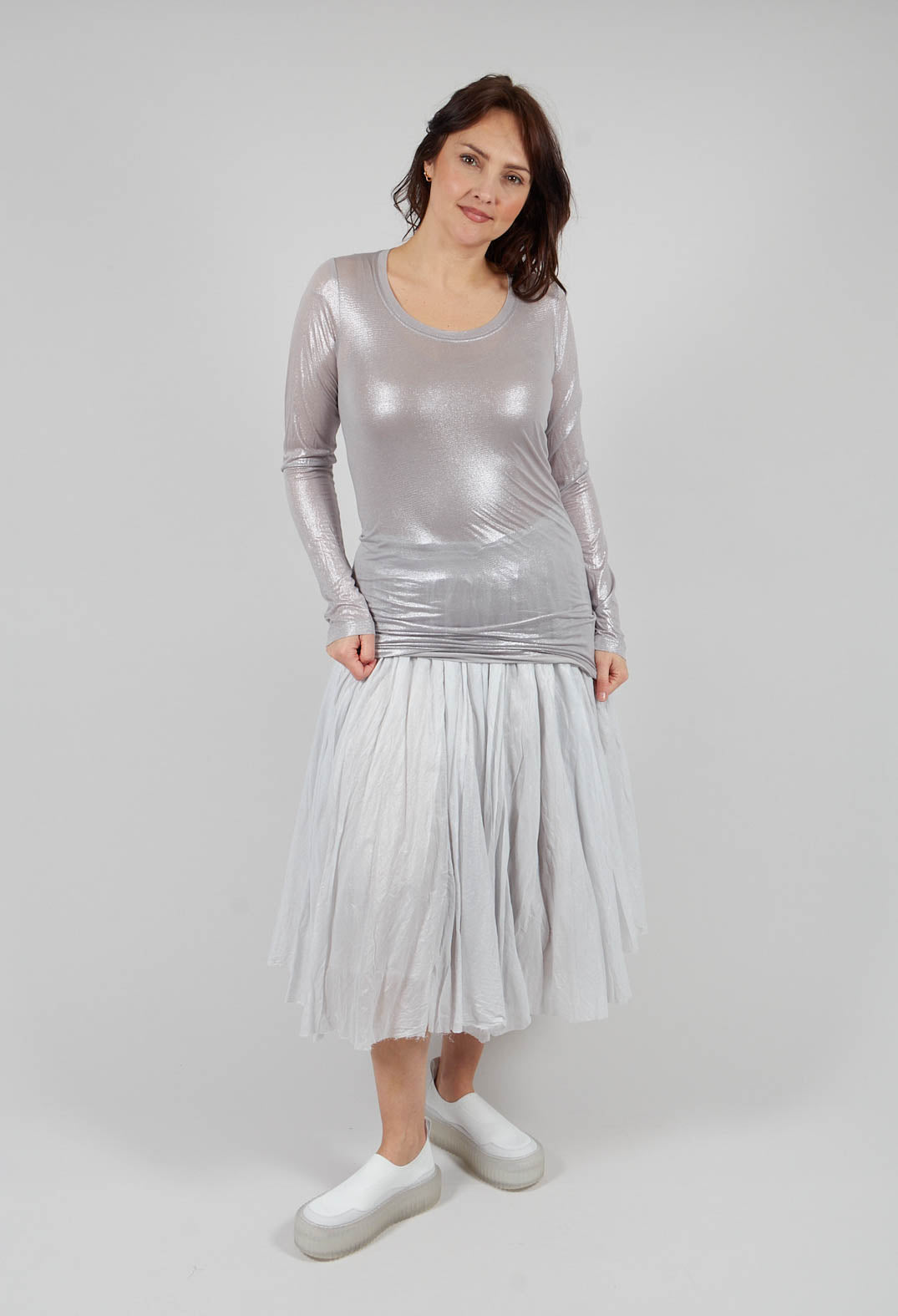 Long Sleeve Metallic T-Shirt in Moon Sparkle