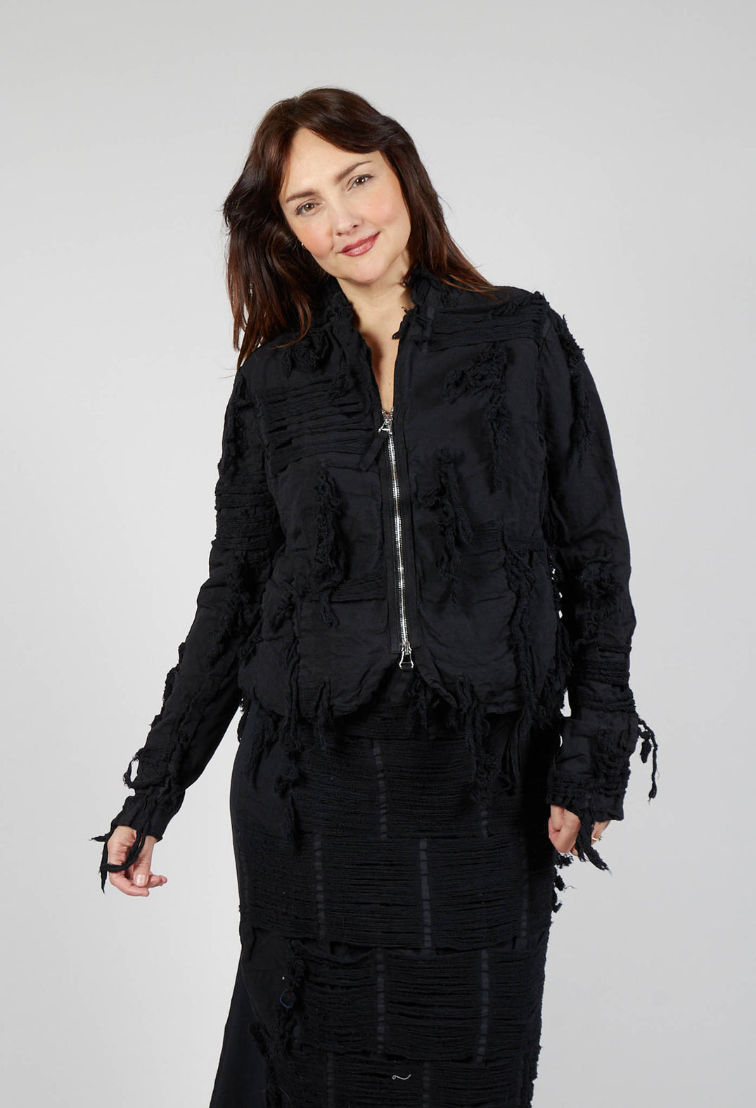 Fitted Shredded Jacket in Black