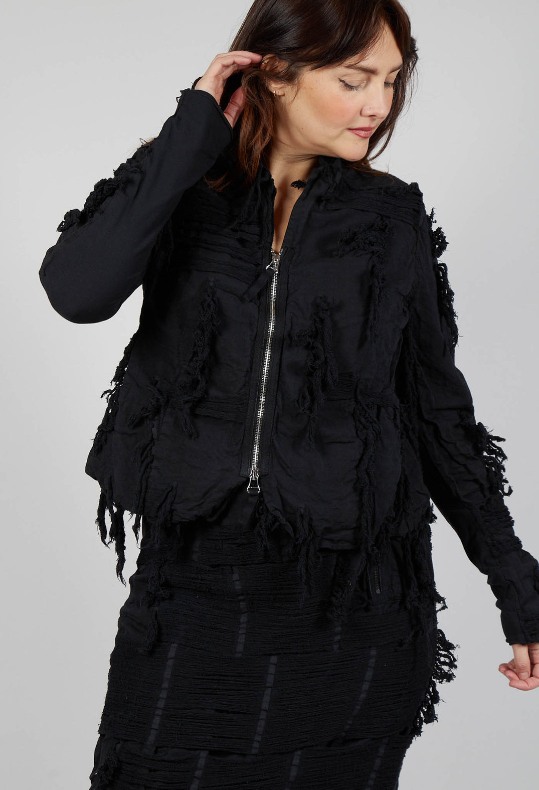 Fitted Shredded Jacket in Black