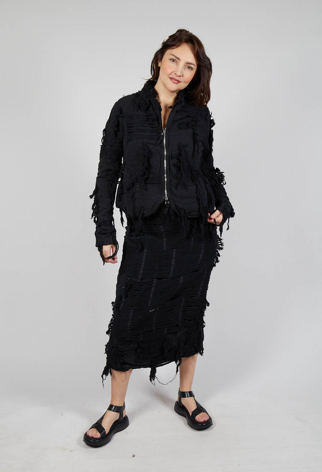 Fitted Shredded Jacket in Black