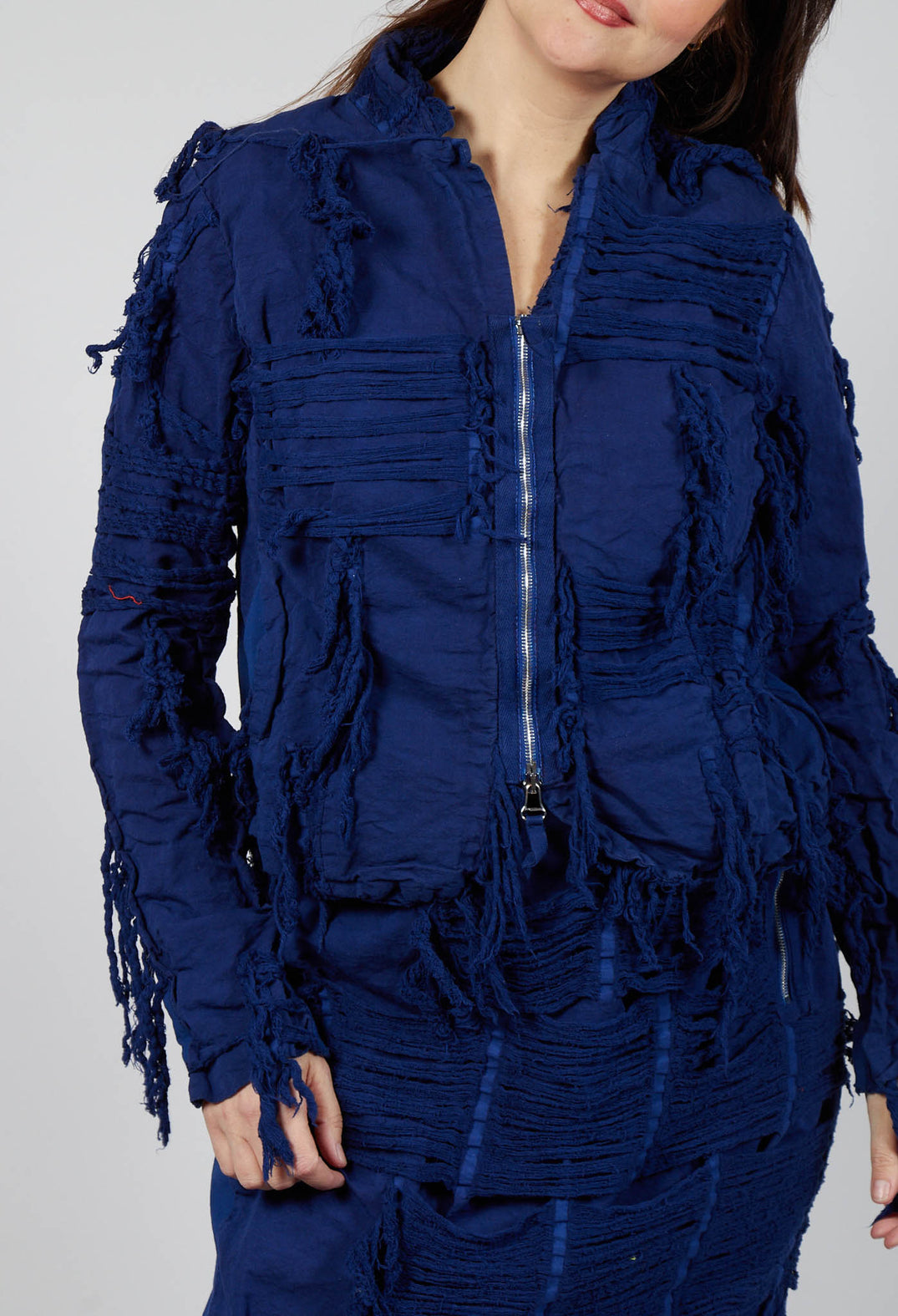 Fitted Shredded Jacket in Ocean