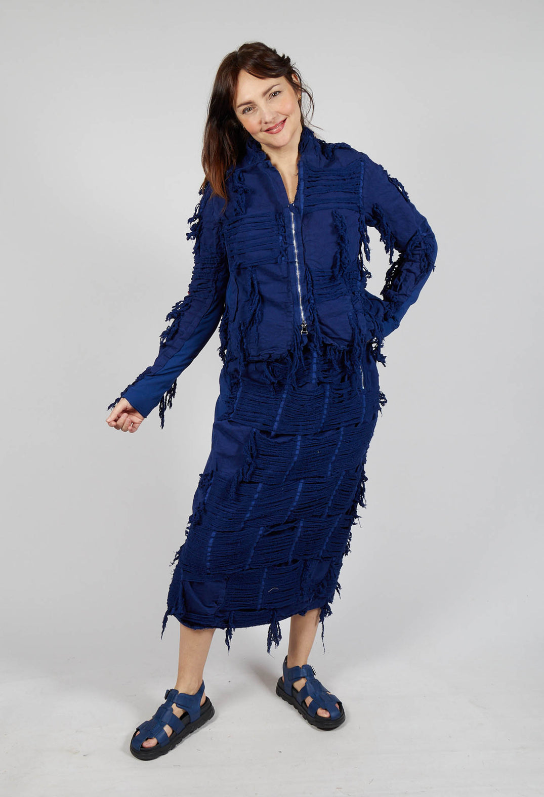 Fitted Shredded Jacket in Ocean