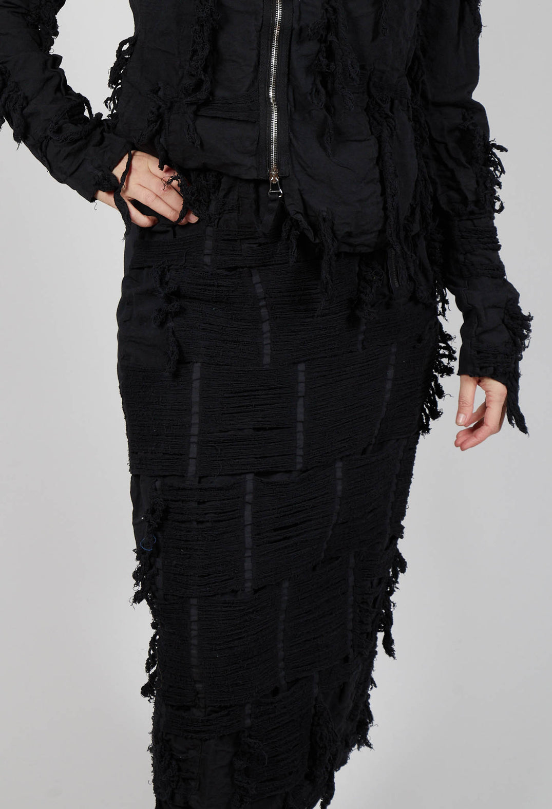 Shredded Front Skirt in Black