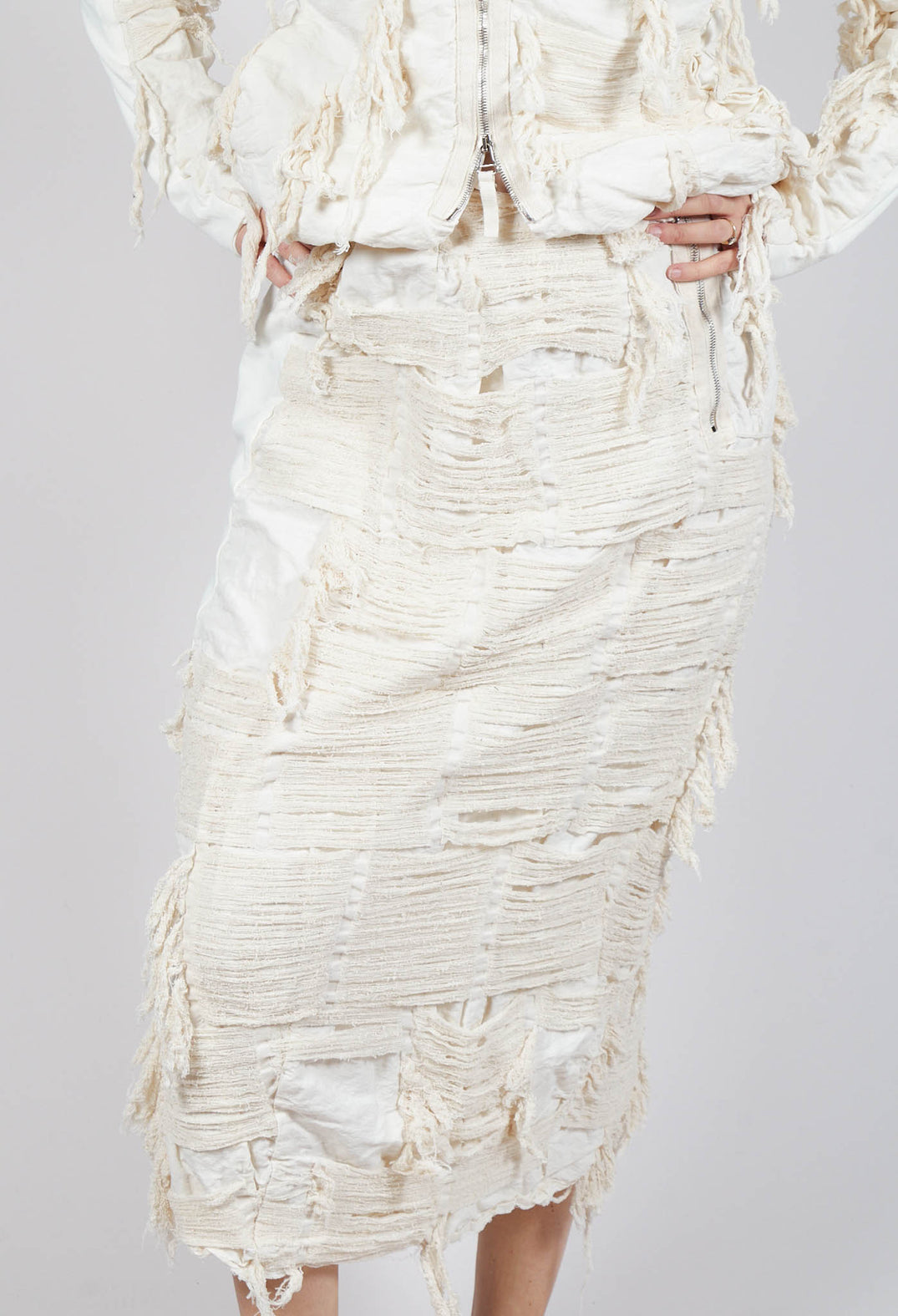 Shredded Front Skirt in Greige