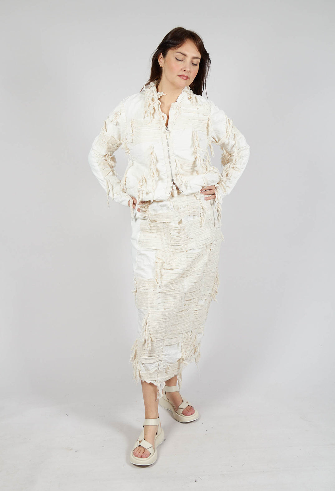 Shredded Front Skirt in Greige