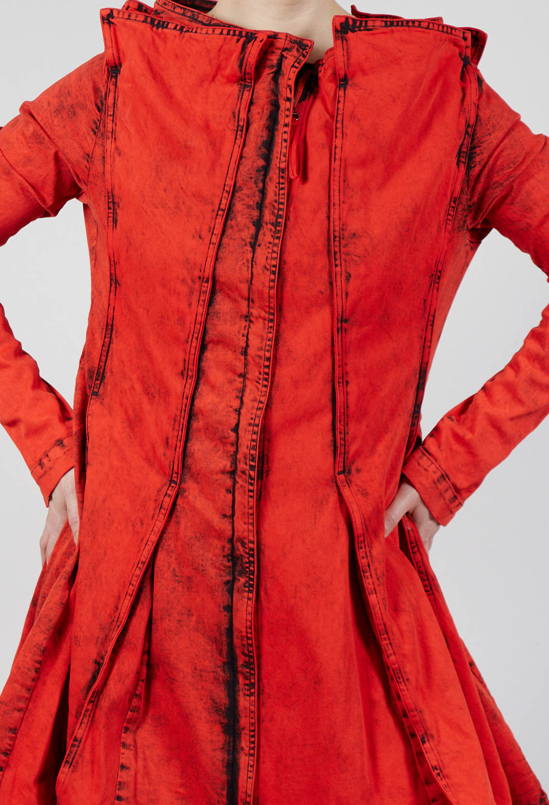 Panelled Denim Coat in Mandarine Dye