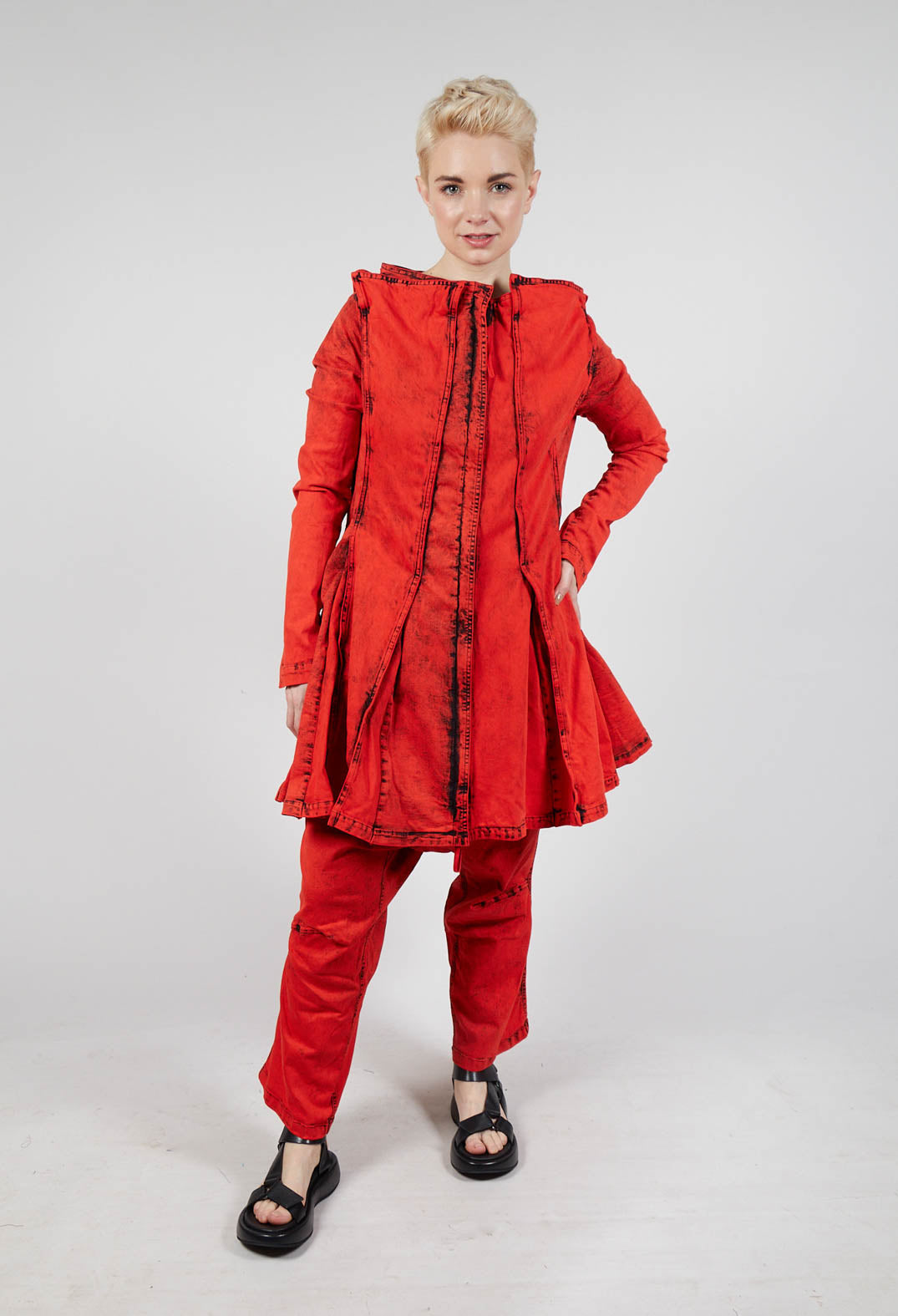 Panelled Denim Coat in Mandarine Dye