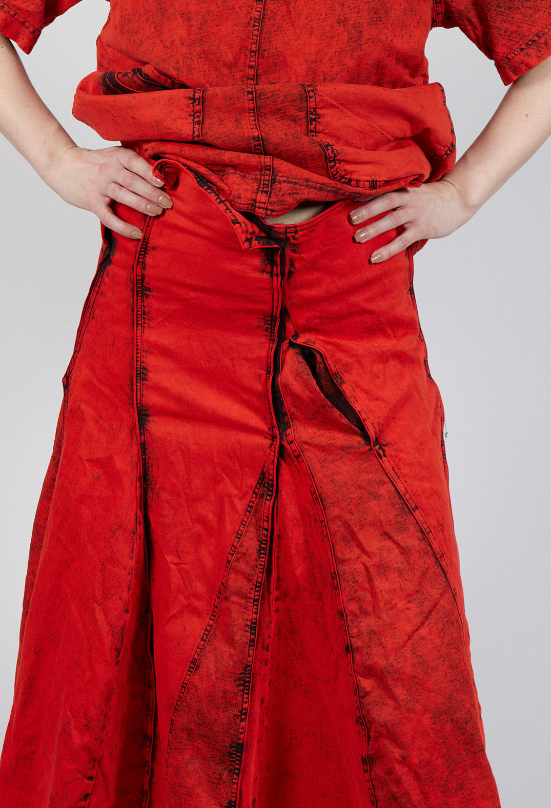 Panelled Denim Skirt in Mandarine Dye