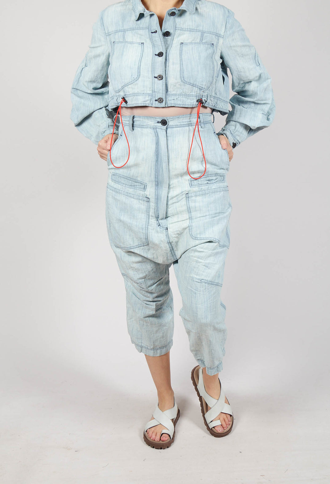 Drop-Crotch Straight Leg Jeans in Semibleach