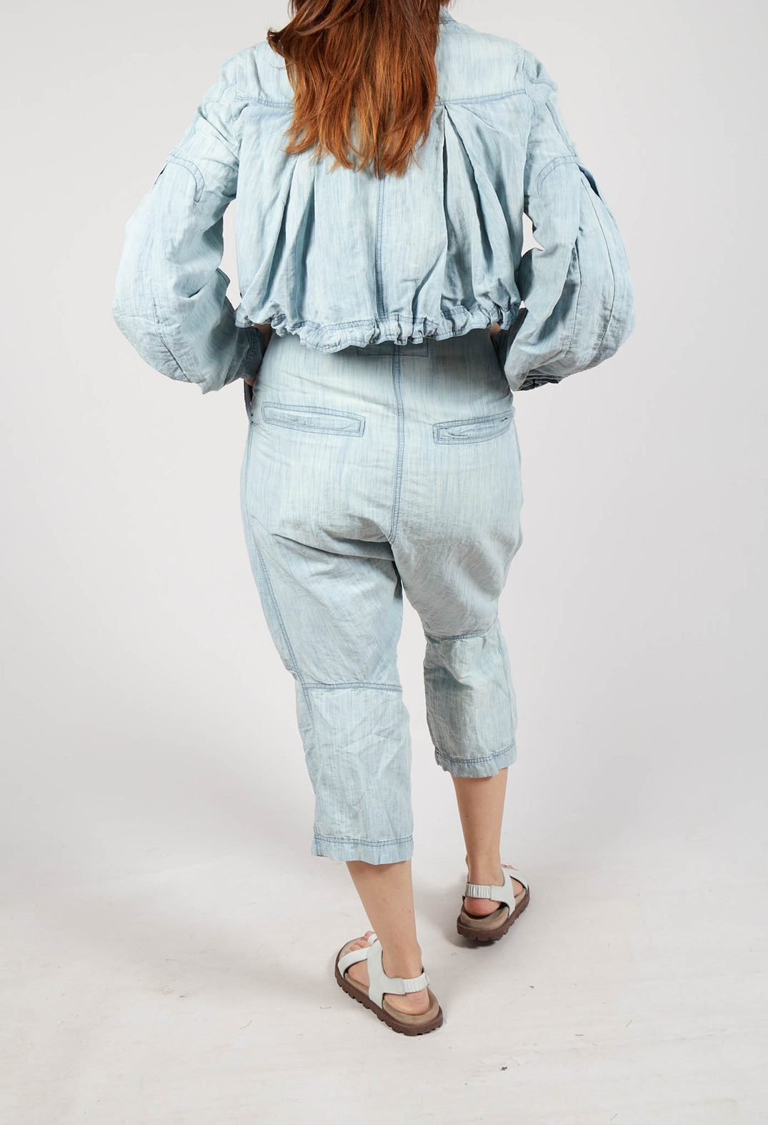 Drop-Crotch Straight Leg Jeans in Semibleach
