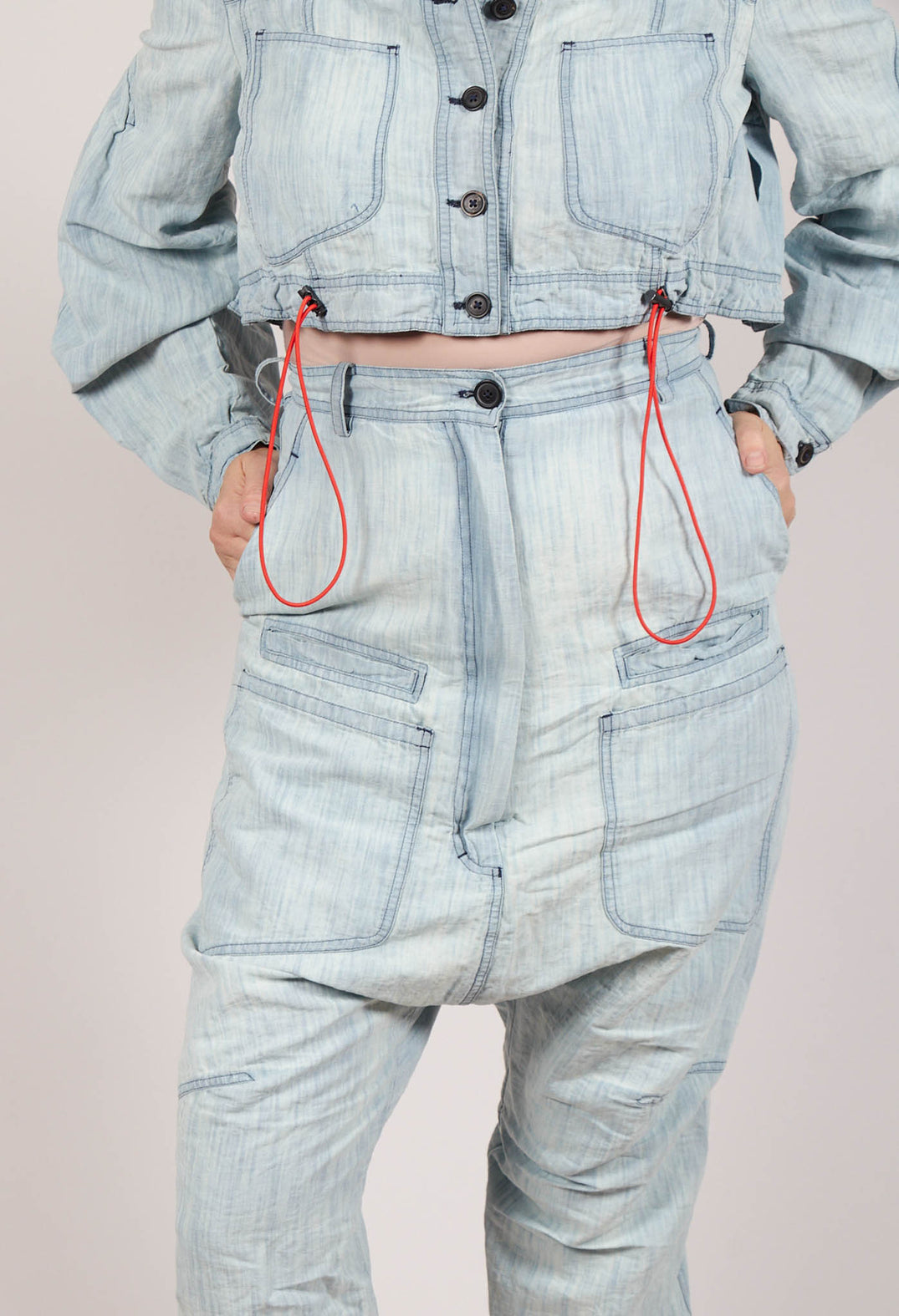 Drop-Crotch Straight Leg Jeans in Semibleach