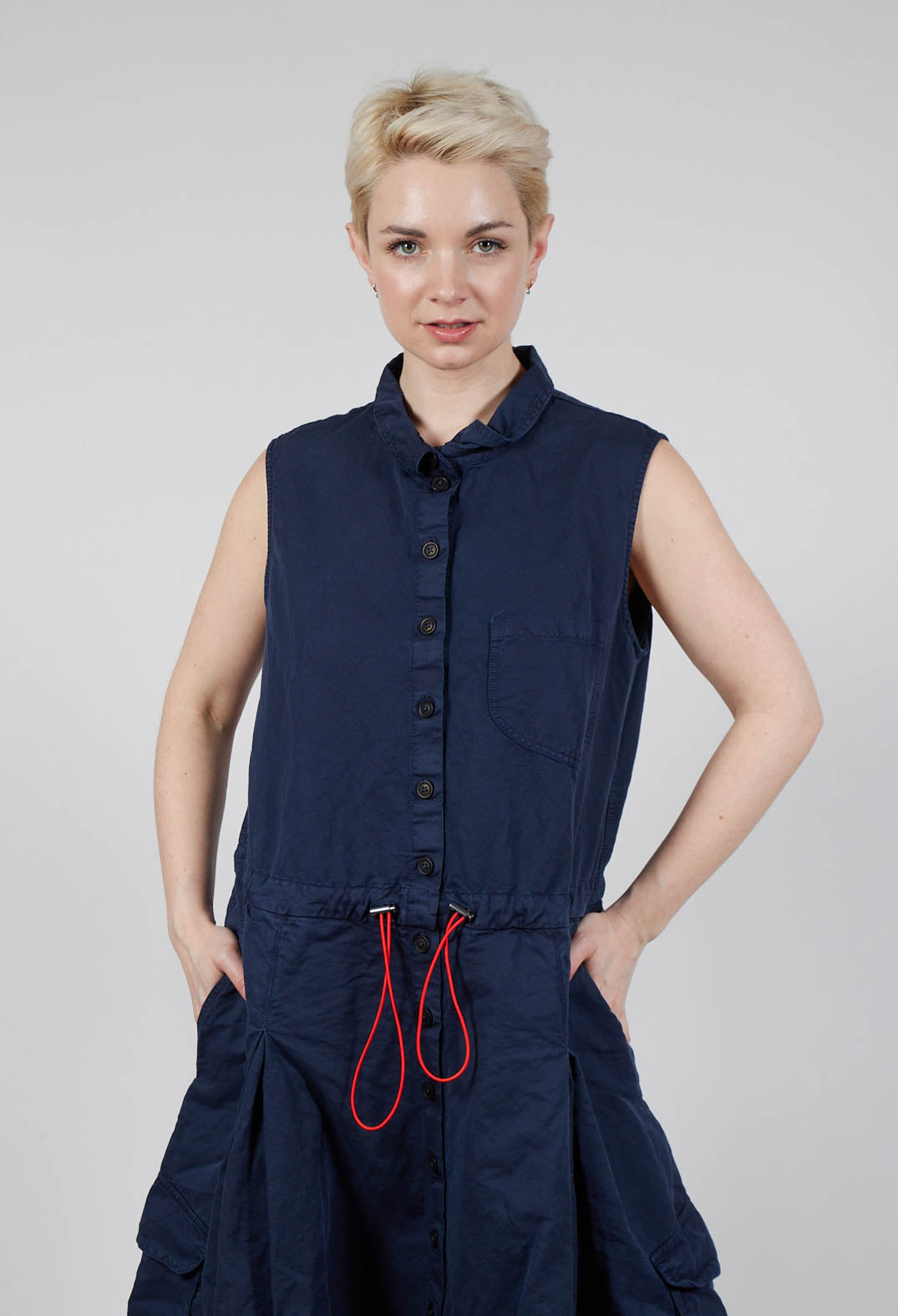 Sleeveless Button-Down Dress in Ink