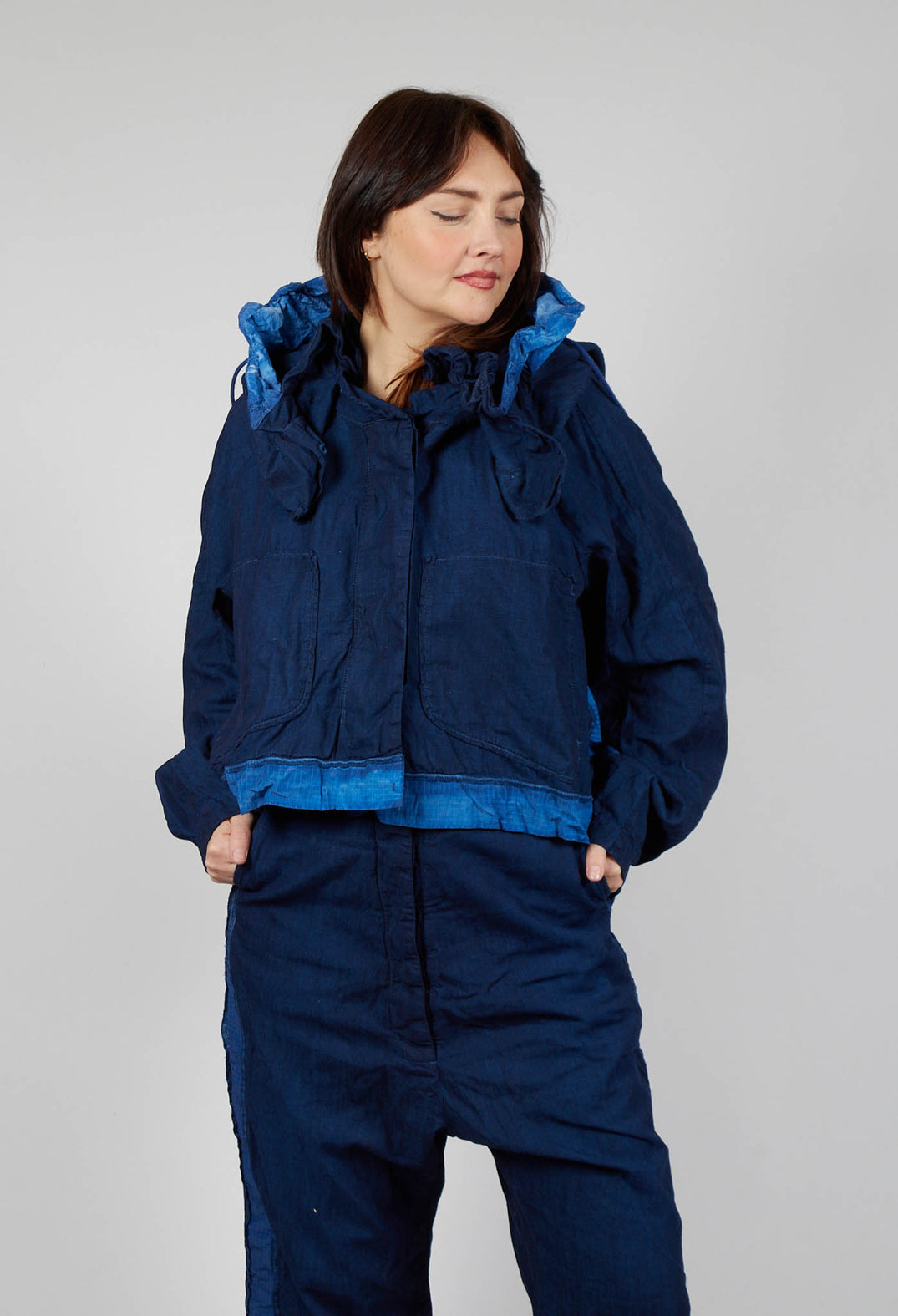 Hooded Dipped Back Jacket in Ocean Dye