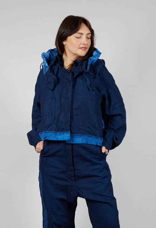 Hooded Dipped Back Jacket in Ocean Dye