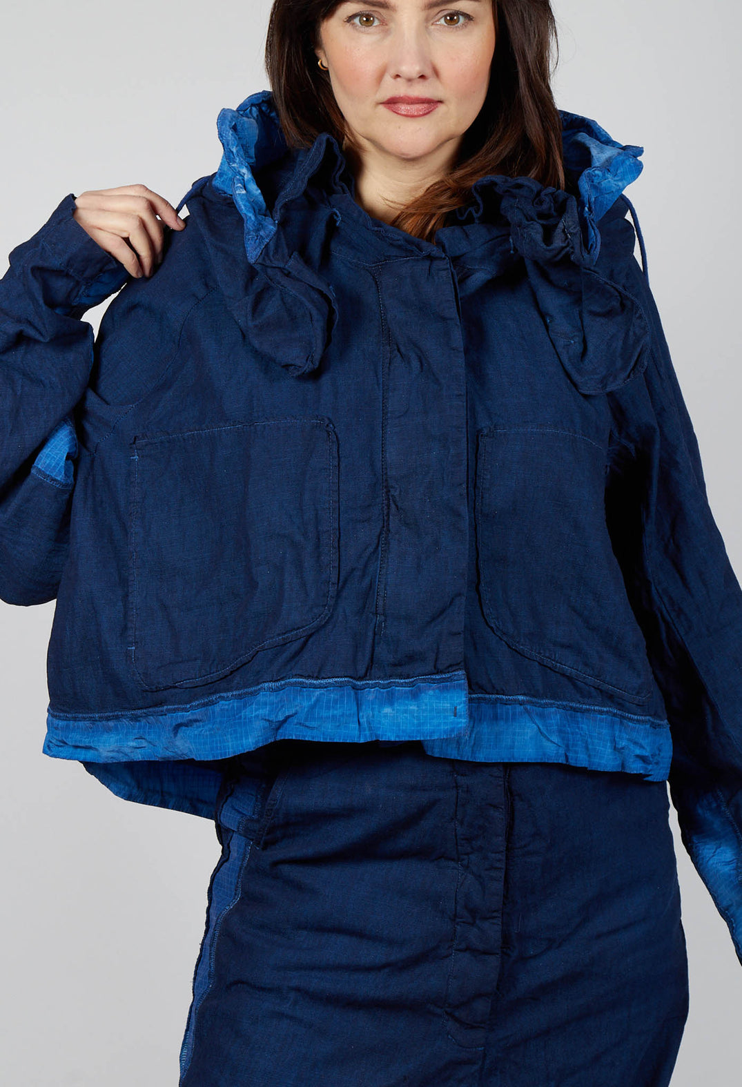 Hooded Dipped Back Jacket in Ocean Dye