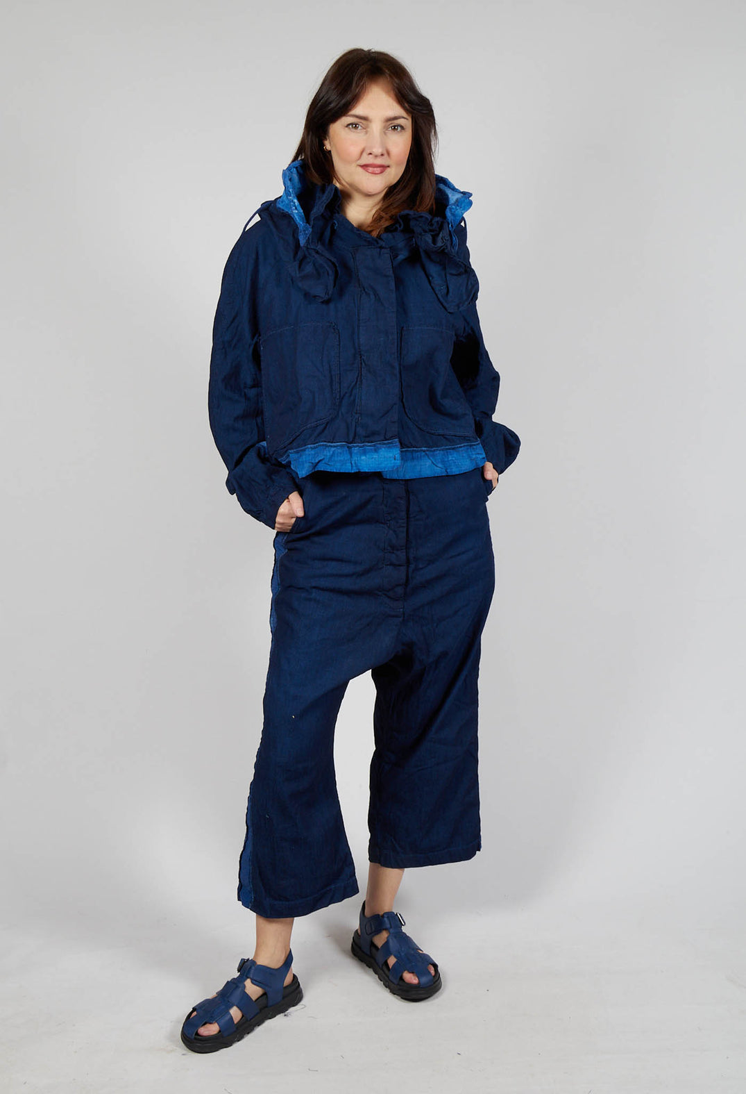 Hooded Dipped Back Jacket in Ocean Dye