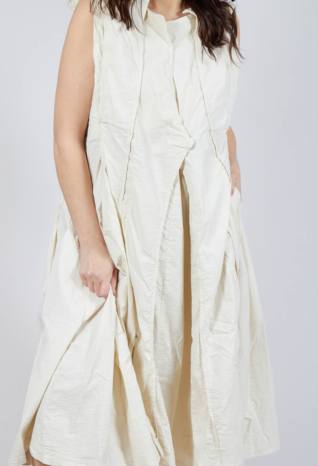 Pleated Sleeveless Midi Dress in Greige