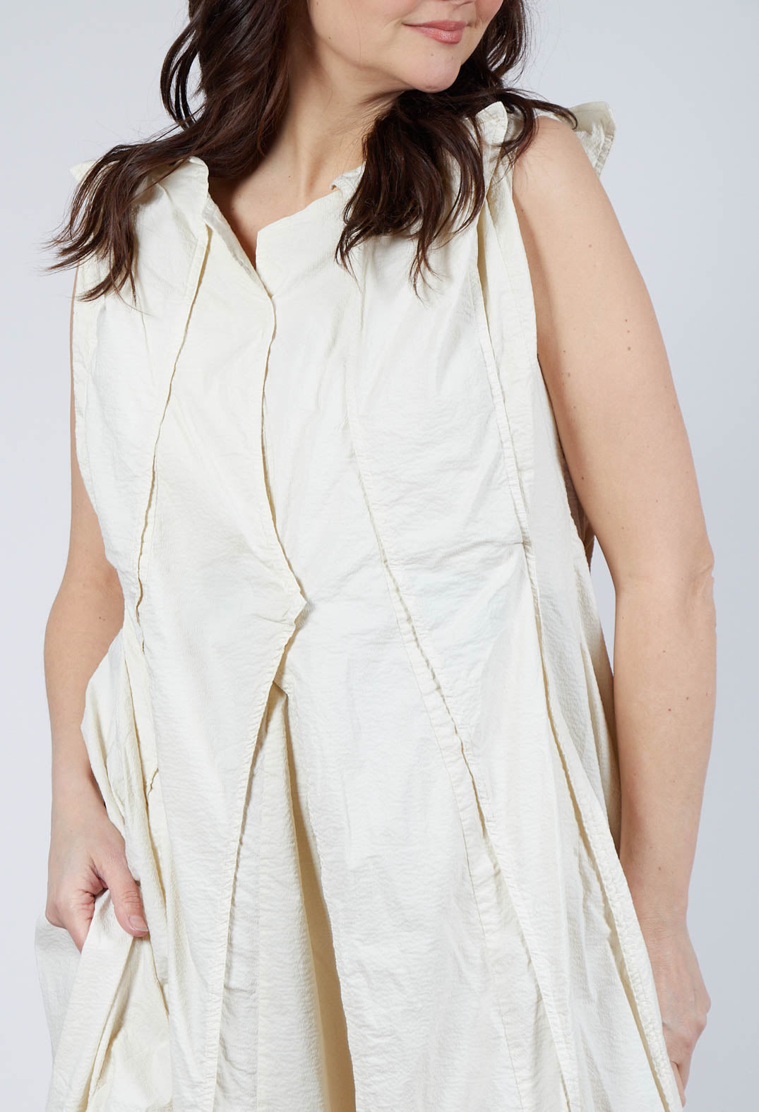 Pleated Sleeveless Midi Dress in Greige