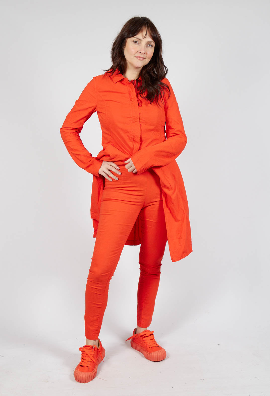 Skinny Fit Mid-Waist Trousers in Mandarine