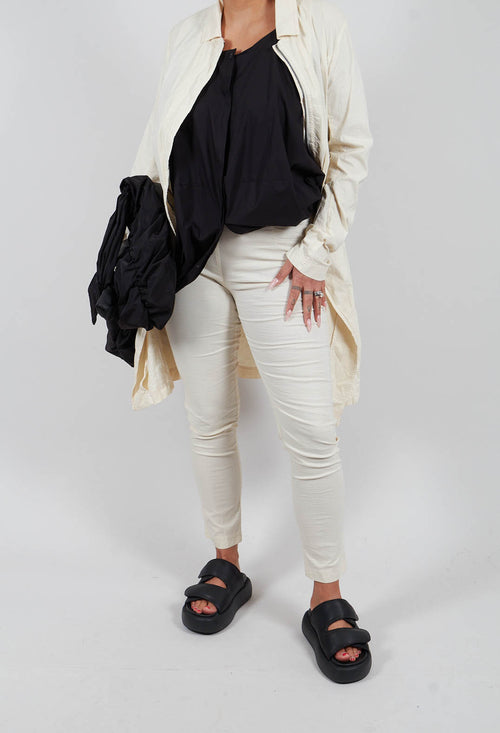 Skinny Fit Mid-Waist Trousers in Greige