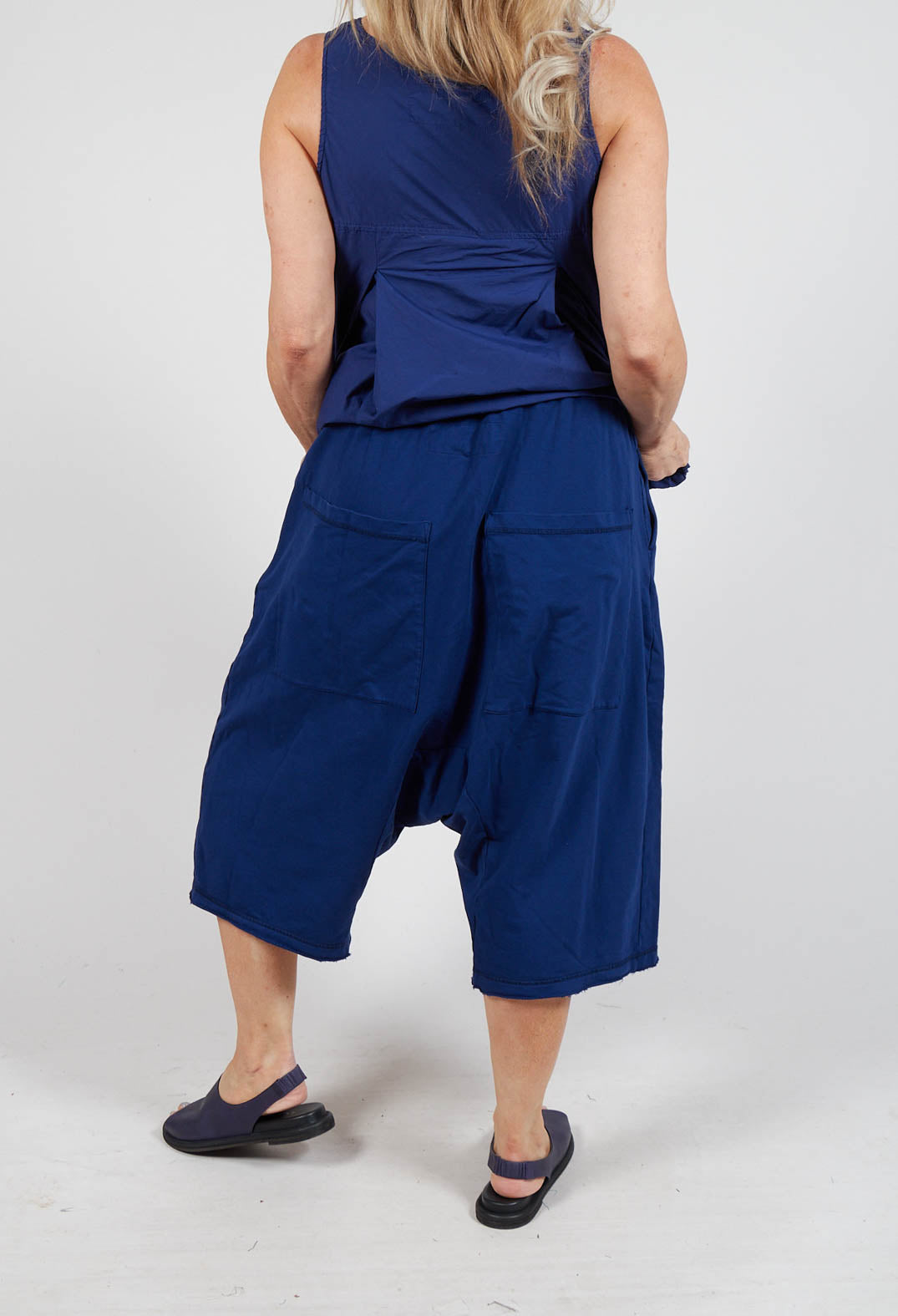 Cropped Drop-Crotch Trousers in Ocean