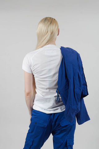 T-Shirt with Square Neckline in Bleach and Royal Print