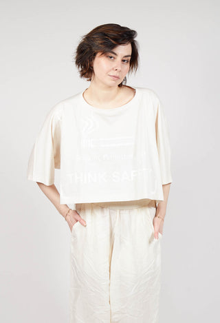 Cropped T-Shirt with Square Neckline in Greige and Greige Print