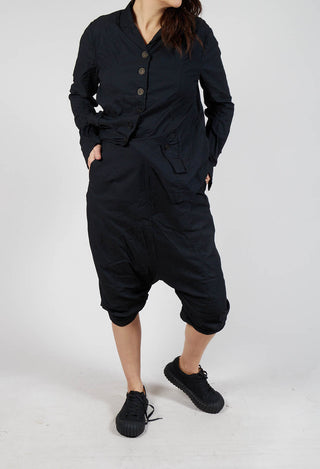 Gathered Hem Cropped Trousers in Black