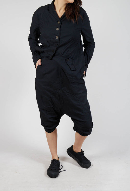 Gathered Hem Cropped Trousers in Black