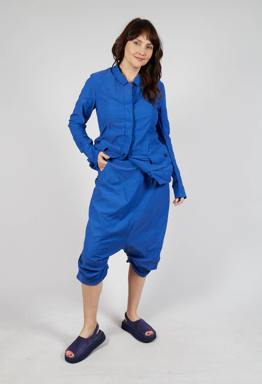Gathered Hem Cropped Trousers in Royal