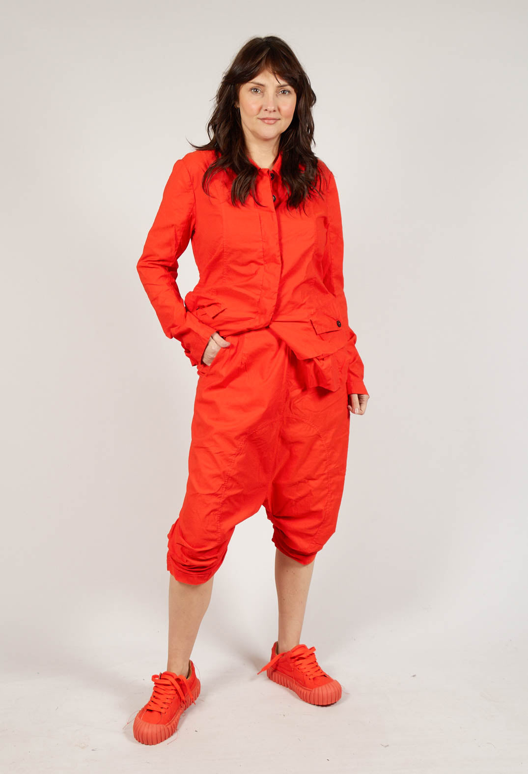 Gathered Hem Cropped Trousers in Mandarine