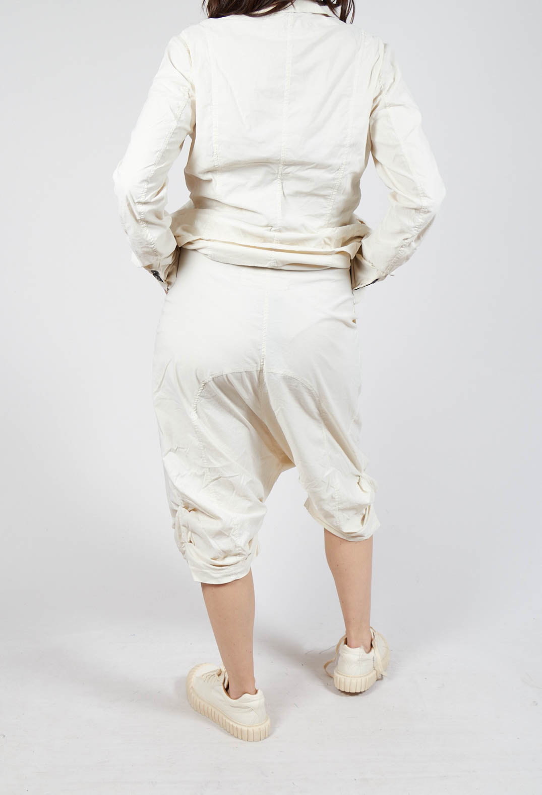 Gathered Hem Cropped Trousers in Greige