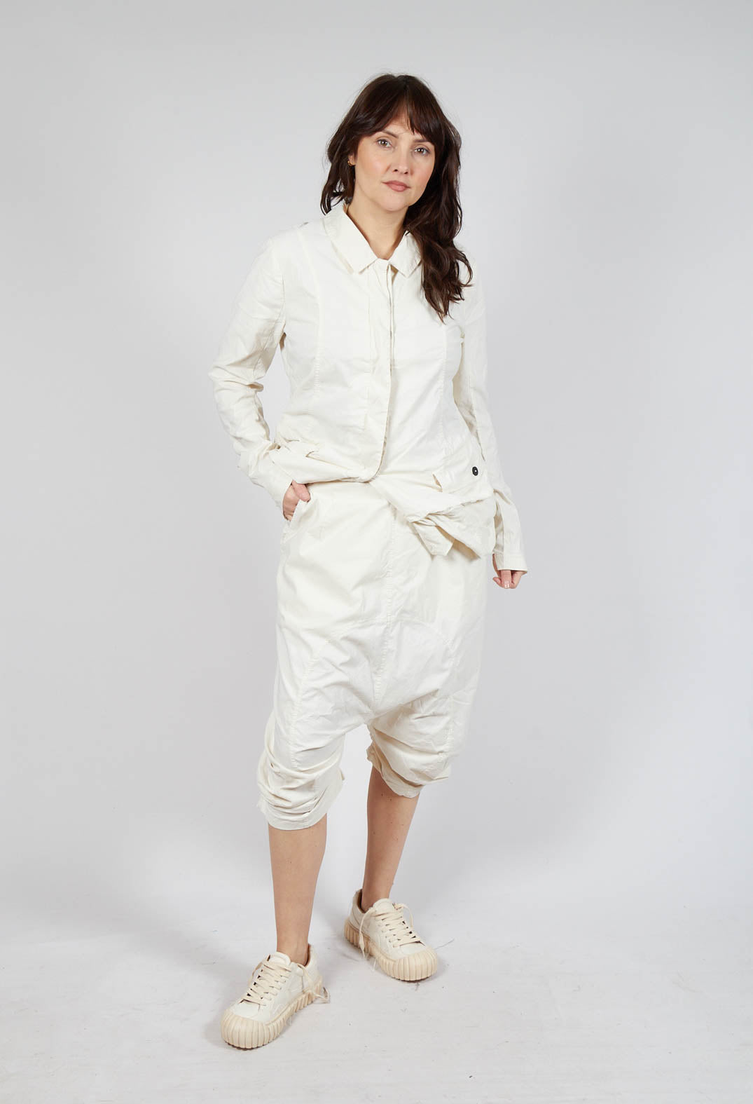 Gathered Hem Cropped Trousers in Greige