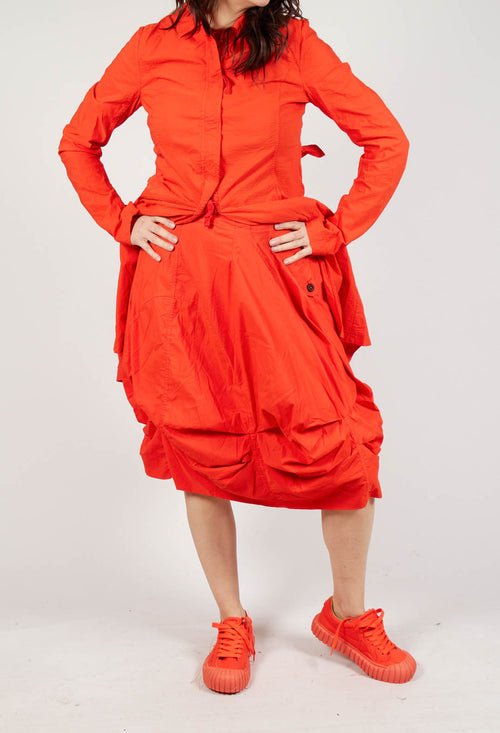 Gathered Midi Skirt with Back Button-Flap Pockets in Mandarine