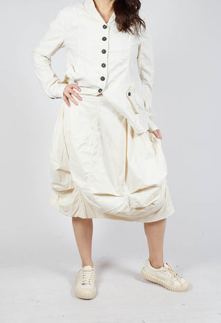 Gathered Midi Skirt with Back Button-Flap Pockets in Greige