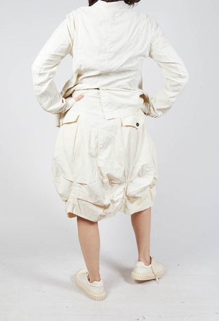 Gathered Midi Skirt with Back Button-Flap Pockets in Greige