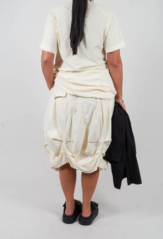 Gathered Midi Skirt with Back Button-Flap Pockets in Greige