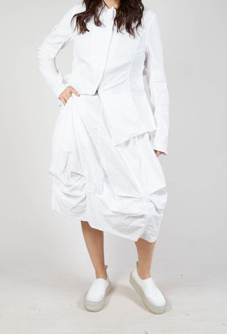 Gathered Midi Skirt with Back Button-Flap Pockets in Semi Bleach