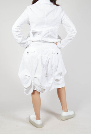 Gathered Midi Skirt with Back Button-Flap Pockets in Semi Bleach