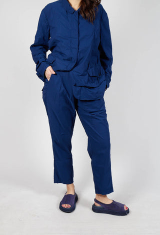 Straight-Leg Trousers with Button-Flap Back Pockets in Ocean