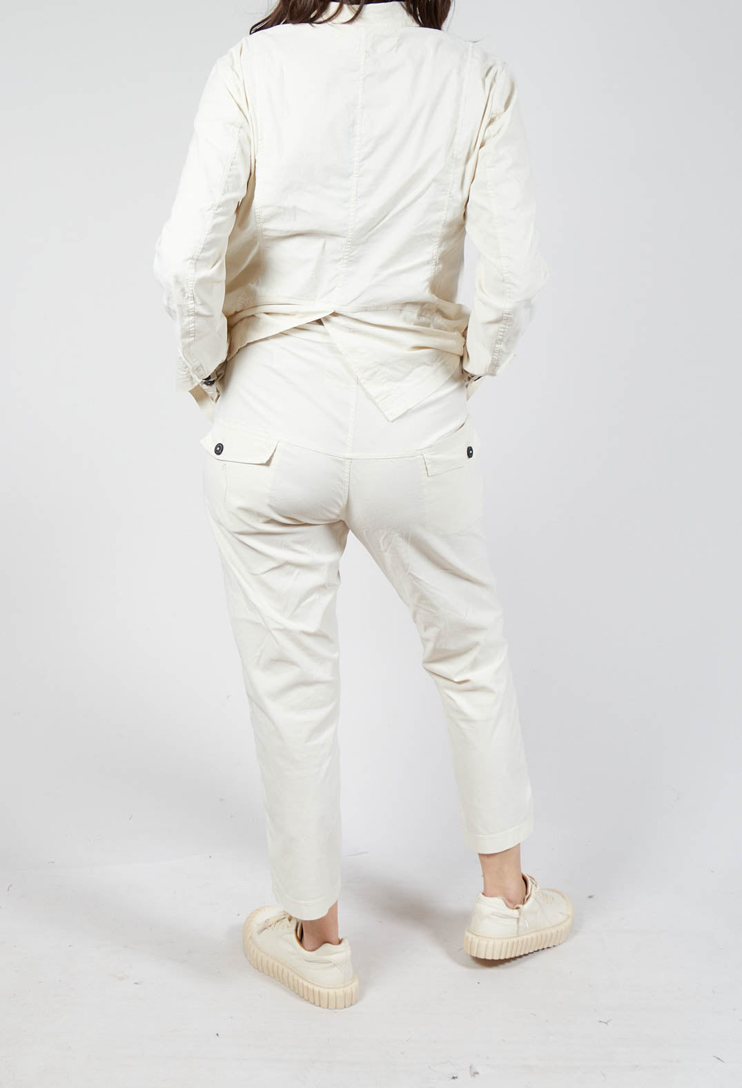 Straight-Leg Trousers with Button-Flap Back Pockets in Greige