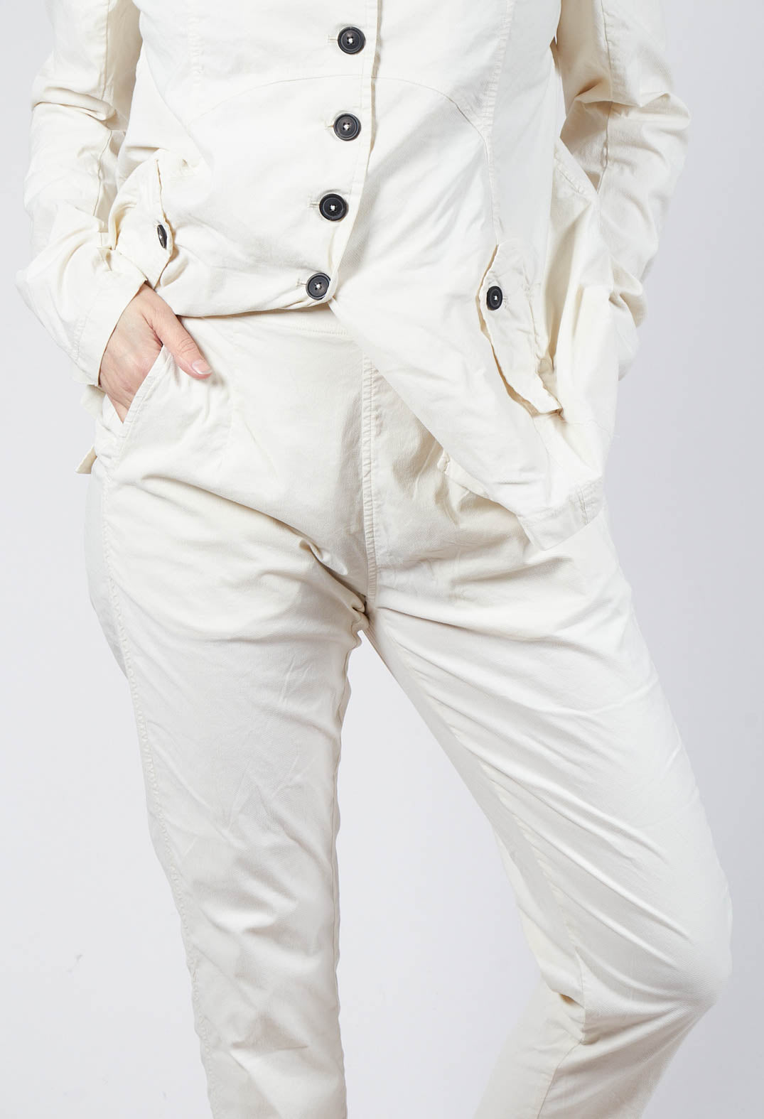 Straight-Leg Trousers with Button-Flap Back Pockets in Greige