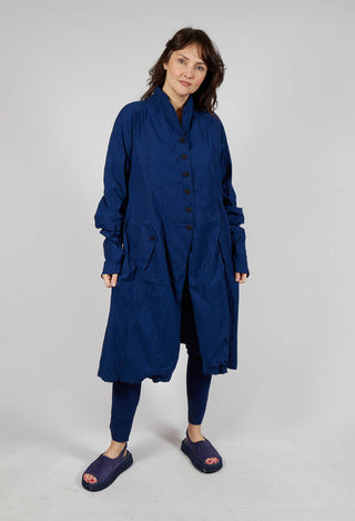 Long Coat with Half-Button Fastening in Ocean