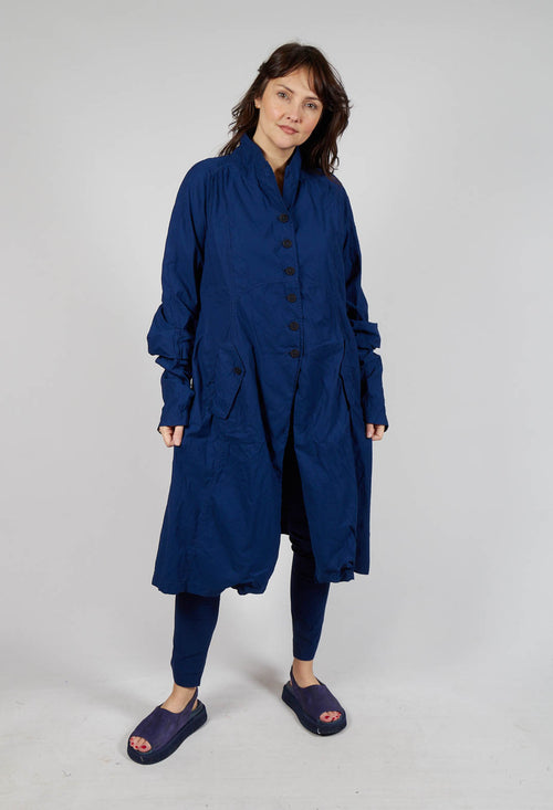 Long Coat with Half-Button Fastening in Ocean