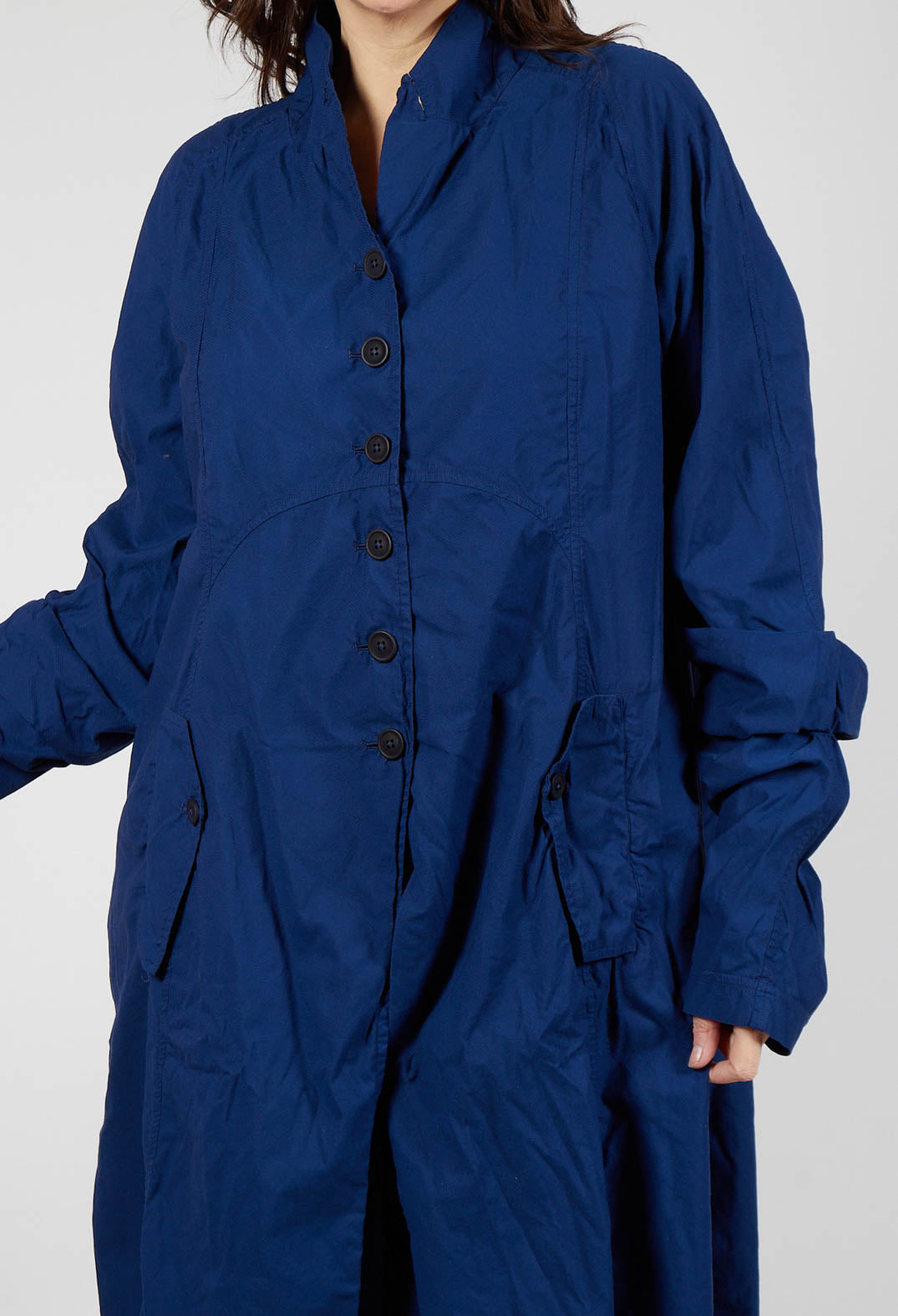 Long Coat with Half-Button Fastening in Ocean