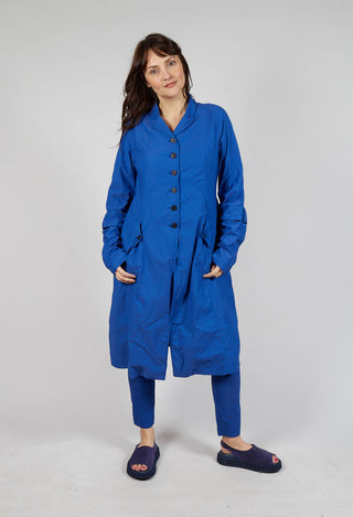 Long Coat with Half-Button Fastening in Royal