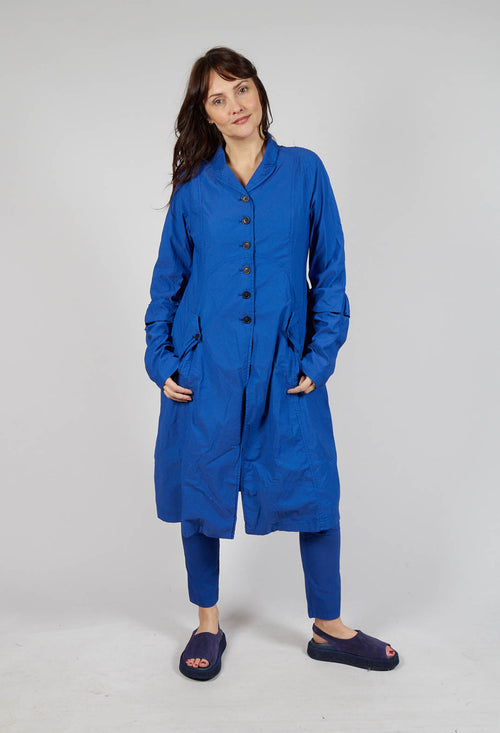 Long Coat with Half-Button Fastening in Royal