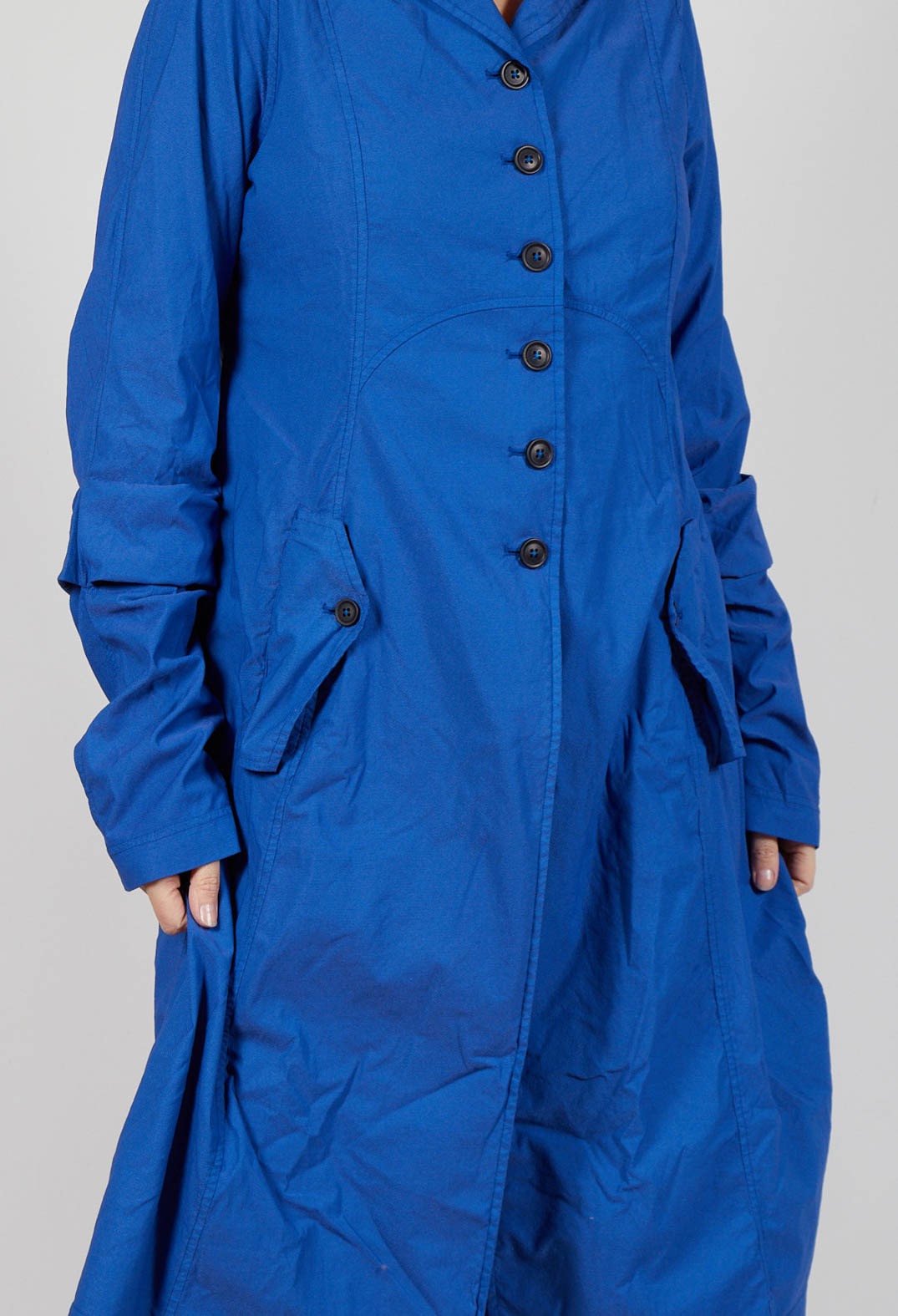 Long Coat with Half-Button Fastening in Royal
